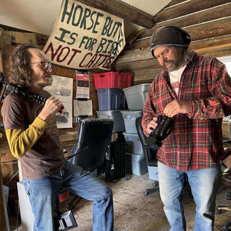 Campaign Coordinator Mike Mease gives the media team a quick camera tutorial